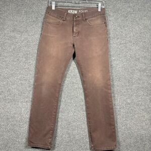 KR3W KSLIM Jeans Mens 28x26 Distressed Slim Fit Brown